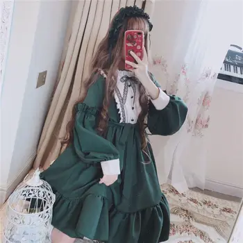 Japonský Loli Sladké Lolita Šaty Dlhý Rukáv Malé Roztomilé Víly Školáčka Šaty Gothic Streetwear Ženy Kawaii Oblečenie Vestido