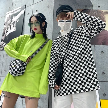 BF Harajuku nové veľké veľkosti voľné ležérne módne žena Turtleneck koberčeky dlhým rukávom hip hop osobnosti Bavlna T-shirt topy čaj