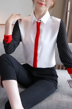 Kórejský šifón, blúzky, nové 2020 šitie vytlačené šifón tričko ležérne oblečenie elegantný dlhý rukáv šifón ženy topy