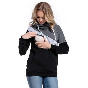 Plus Veľkosť Materskej Šaty s Kapucňou Patchwork T-shirt pre Tehotné Ženy Oblečenie Ošetrovateľskej Topy Dojčenie Materskej Topy