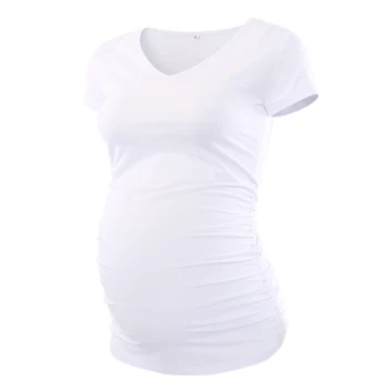 2-dielna Materskej Topy V Krku Krátky Rukáv Ruched Tehotenstva Tričko Tehotné Oblečenie Dámske Oblečenie Letné Bežné T-Shirt
