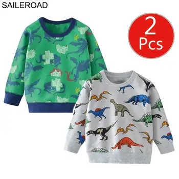 SAILEROAD 2ks Deti Mikiny pre Deti Hoodies Cartoon Dinosaura Dieťa Boys Topy, Tričká (T-Shirts Jeseň Chlapca Oblečenie 7Years