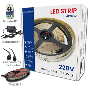 LED ATOMANT®Full KIT LED pás 5m roll priamo na 220v s regulátor a regulátor. Vodotesný. Rez každých 10 cm na svetlo ++