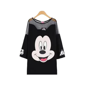 Disney Mickey dámske šaty voľné letné šaty nové oka spojov pohľadu šaty voľné voľné tenké Mickey strednej dĺžky T-shirt