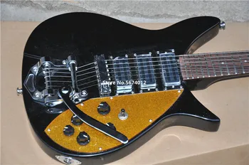 Vysoká kvalita elektrickú gitaru, čierne rick 325 elektrická gitara, jazz veľký rocker most je možné prispôsobiť, žltá stráže zadarmo delive