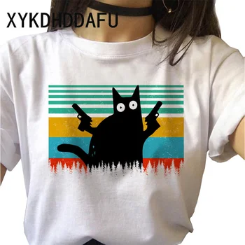 Pew Pew Madafakas Ženy Tričko Kawaii Meme Ulzzang T-tričko Black Cat Harajuku Streetwear Tshirts Žena Topy Tee Vintage