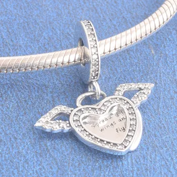 2020 Reálny 925 Sterling Silver Srdce a anjelské Krídla Visieť Kúzlo Fit Pandora Náramok Srdce a Prívesok Anjel DIY Šperky Darček