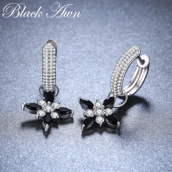 Black Awn Klasické Originálne 925 Sterling Silver Šperky Black Spinelovou Kameň Strany Hoop Náušnice pre Ženy Bijoux Femme I078