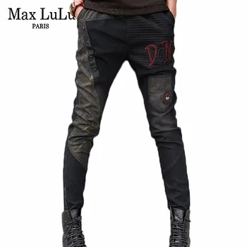 Max LuLu 2019 Luxusné Kórejský Dizajnér Dámy Výšivky Nohavice Dámske Kamufláž Čierne Džínsy Elastické Punk Hárem Nohavice Plus Veľkosť