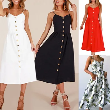 2019 Ženy, Tlač na Kvetinový Prúžok Dlhé šaty Sexy tvaru Sleevele Tlačidlo Pláži Bežné Boho Midi Šaty Plus Veľkosti 3XL vestidos
