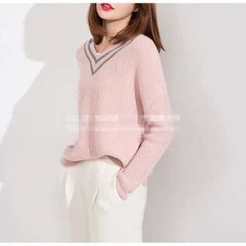 Výstrih voľné dámy cashmere sveter 2019 nové jesenné a zimné oblečenie ružová šedá biela môžete vybrať qvtftk323
