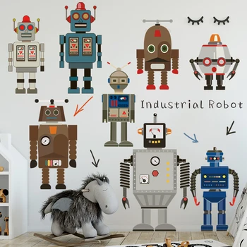 DIY Vianočné Dekorácie pre Domov Dekor Cartoon Priemyselné Roboty Stenu, Nálepky, detská Izba Detská Tapeta nástenné Maľby Vinylové Nálepky