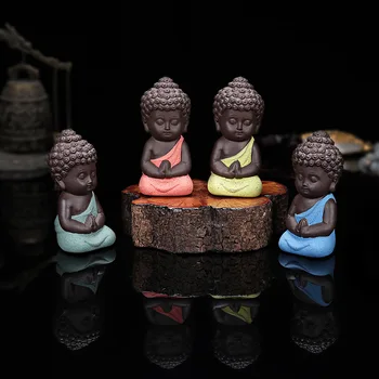 4Pcs Malé Sochy Budhu Budhistické Sochy India Jogy Mandala Čaj domáce Zvieratá Fialová Keramiky Remesiel Dekoratívne Keramické Ozdoby