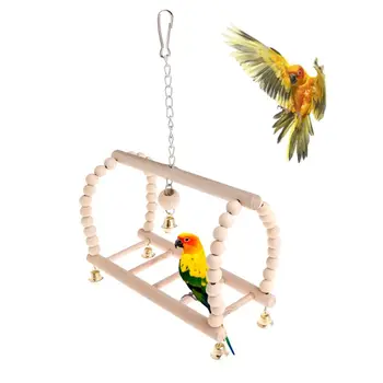 Pet Swing Most Prírodného Dreva Papagáj Vták Parakeet Zavesenie Klietky Korálky Bell Zábavné Vyliezť Rebríkom Prívesok Dodáva Rovnováhu Školenia