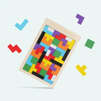 Montessori 3D Puzzle Drevených Tangram Matematika Hračky Tetris Hra Deti predškolského Magination Duševného Vzdelávacie Hračky pre Deti,