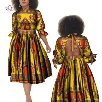 Móda 2019 Jeseň Afrike Šaty pre Ženy vestidos Backless Elegantné Afrike Oblečenie Volánikmi Afriky Oblečenie BRW WY5906