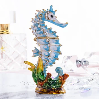 H&D Trinket Box Crystal Bejeweled Smaltované Seahorse Šperky Krúžok Držiak Na Ručné Sealife Figúrka Zberateľskú Dekorácie, Darčeky