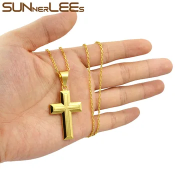 SUNNERLEES Módne Šperky Pánske Dámske Zlata-Farebná Kristovia Ježiš Kríž Prívesok Náhrdelník Voliteľné Reťazca P26