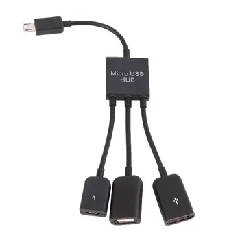 3 v 1 Micro USB HUB Mužov k ženám je Dvojitý USB 2.0 Host OTG Kábel Converter Nástavec Univerzálny Pre Mobilné Telefóny Čierna