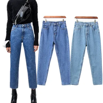 Ochrnutú nové džínsy ženy high street vintage mama džínsy hárem denim pants bavlna vysoký pás roztrhané džínsy pre ženy, plus veľkosť