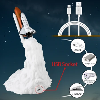 3D LED Mesiac Lampa Raketoplánu Rocket Nočné Svetlo 5V USB Nabíjateľné Posteli Priestor Milovníkov Lampa Vianoce, Narodeniny, pre Deti Darček