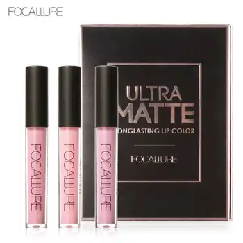 FOCALLURE 3KS/Set Velvet Rúž, make-up Set Nepremokavé Matný Lip Stick Long-lasting Lip make-up Č-stick Pohár