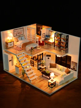 Cutebee DIY Dom Miniatúrne s Nábytkom LED Hudba Protiprachový Kryt Modelu Stavebné Bloky, Hračky pre Deti Casa De Boneca J13