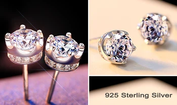 Luxusné Žena Crystal Biely Zirkón Stud Jednoduché Náušnice 925 Sterling Silver Šperky Pre Ženy Vintage Dvojité Náušnice