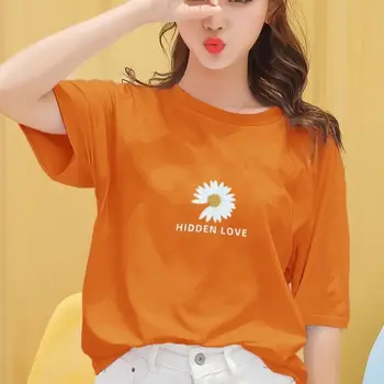 ženy príjemné bavlnené letné sladké daisy tlačiť T-shirt 2020 nový kórejský fashion dievčatá voľné krátky rukáv topy lady z boku oblečenie