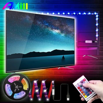 AMill 2M 5M TV Podsvietenie RGB 5050 USB Powered LED Pás Svetla Pre 24 Inch-68 Palcov TELEVÍZOR Zrkadlo PC Izba Dekor S Diaľkovým ovládaním