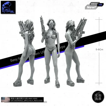 1/35 Živice Obrázok Americký Sexy Bikiny Krásy A Zbraň Živice Vojak Prvok Modelu Súpravy Polarizačné Yfm-03