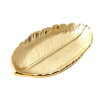 2 Pack Golden Leaf Tvarované Skladovanie Zásobník Keramické Šperky Krúžok Misky, Taniere Náhrdelník Náramok Držiteľ Zásobník Organizátor