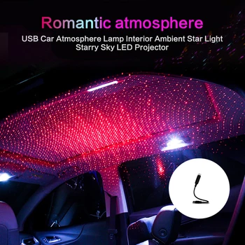 Auto Strechy Star Nočné Osvetlenie, Dekoratívne Lampy Projektora Svetlo Interiéru Okolitej Atmosféry Galaxy Lampa Dekorácie Svetla, USB Konektor