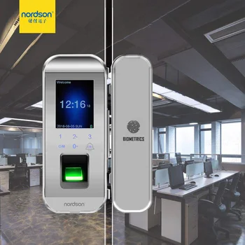Nordson Fingeprint Skla Dverí Zamky TFT Displej Dvojité Celej Frameless Bezdrôtový Digitálny Biometrický Klávesnica RFID Karty Smart Dverí zamky