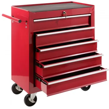 Šatník vozíka nástroj s 5 zásuvkami a kolesá červenej farby s kľúčovými nemusia zahŕňať nástroj