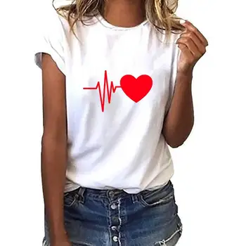 Žena T-shirt v Tvare Srdca Kawaii T-Shirt Ženy Príležitostné Letné Móde Harajuku Tričko kórejský Štýl Grafiky Topy,Drop Ship