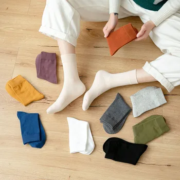 2020 dámske ponožky nové farbou bežné bavlnené ponožky fialová čierna biela žltá oranžová ponožky
