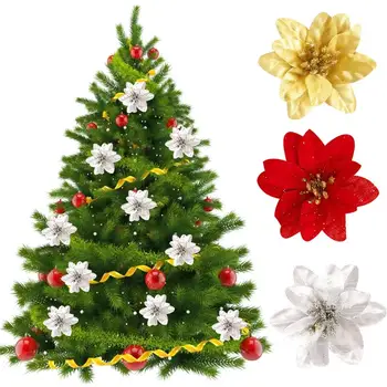 20PCS DIY Kvety Lesk Vianočné Kvety Umelé Kvetiny Hlavu Domov Vianočný Stromček Svadobné Party Dekorácie