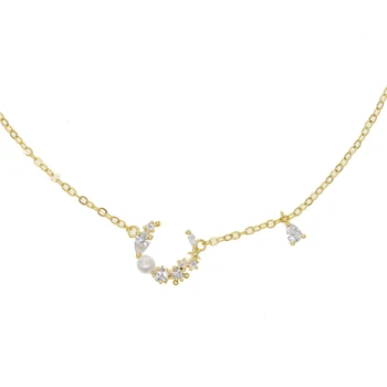 2019 nové módne zlatá farba drip cz mesiac tvar náhrdelník pre dievčatá krátke choker elegantná kvetina cz pearl kúzlo jemné náhrdelník