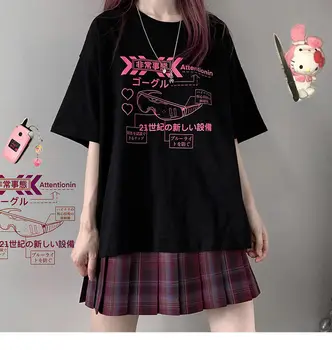 Harajuku Goth Kawaii Anime Tlač Žena Šortky Rukáv O-neck T-shirt Nadrozmerná Streetwear Kpop Hip Hop Priateľmi Topy Femme 2021Tees