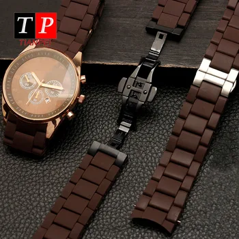Móda Kremíka plátované oceľové hodinky pásmo pre Armani AR5890/5891/5906/5905 nepremokavé, špeciálne gumové hodinky remienok nahradiť náramok