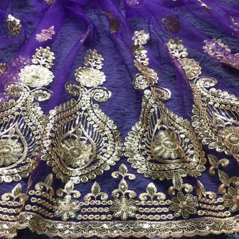 2019 Vysokej Kvality Afriky Čipky Textílie Zlato , Kráľovská Modrá francúzska Čistý Výšivky Flitrami Tylu Čipky Textílie Pre Nigérijský party Šaty