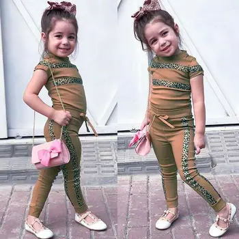 2020 Letné Móda, Detská Baby Dievčatá Oblečenie Sady Leopard Tlač Krátke Sleeve T Košele, Topy, Nohavice Letné Oblečenie