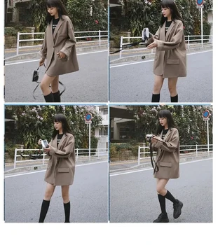 Zimné kórejský bežné kancelárske drážkou golier detské sako Harajuku žien plus veľkosť módne retro vyhovovali žien bunda