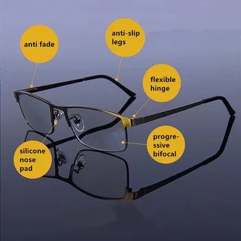 Najnovšie Multifokálne Bifocal Okuliare Na Čítanie Postupné Zväčšovanie Anti Modré Svetlo Presbyopia Muži Ženy Pol Rám 1.0-4.0