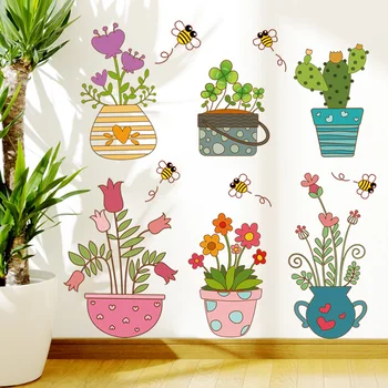 Multicolor Črepníkové rastliny Samolepky na Stenu pre Obývacia izba Vymeniteľné Stenu Spálne Vinylové Nálepky Eco-Friendly DIY Nástenné Maľby