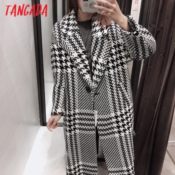 Tangada Ženy Hrubé Kabáty Bundy Kockovaný Vzor Voľné Dlhé rukávy, vrecká 2019 Dámske Elegantné Jeseň Zimný kabát QB07