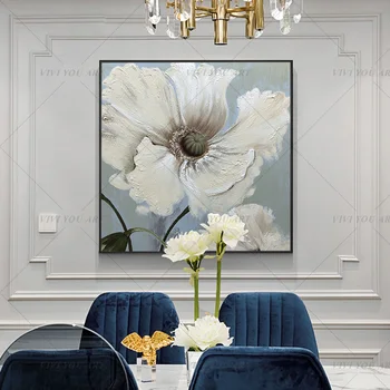 Ručne Vyrábané Veľký Biely Kvet, Moderné Abstraktné Umenie Obrázok Pre Obývacia Izba Moderne Cuadros Plátno Umenie Vysokej Kvality
