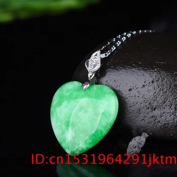 Prírodné Green Jade Srdce Prívesok Náhrdelník Vyrezávané Čínsky Kúzlo Jadeite Módnu Šťastie, Amulet Darčeky pre Ženy Muži