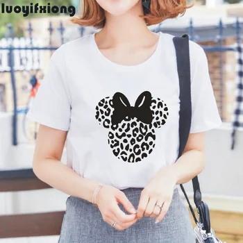 Leopard myši hlavu tlačiť T-shirt nové príležitostné Harajuku bavlna-krátke rukávy letnej ulici zábavné plus veľkosť ženy oblečenie tričká